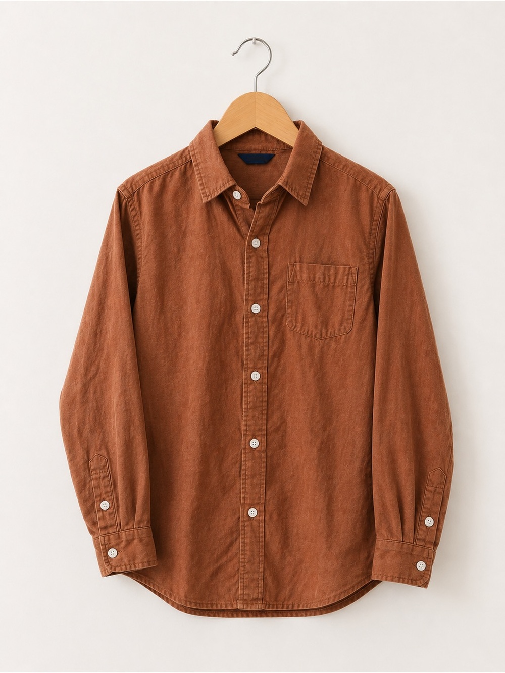Boys 100% linen Long-Sleeve Button-Up Shirt in Rust